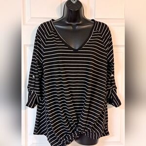 Evelyn Blue Black & White Striped Pullover Top